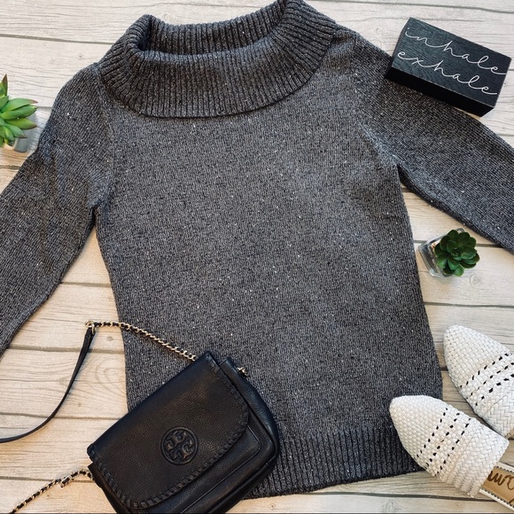 Charcoal Cowl-Neck Marled Metallic Knit Sweater - Picture 3 of 4